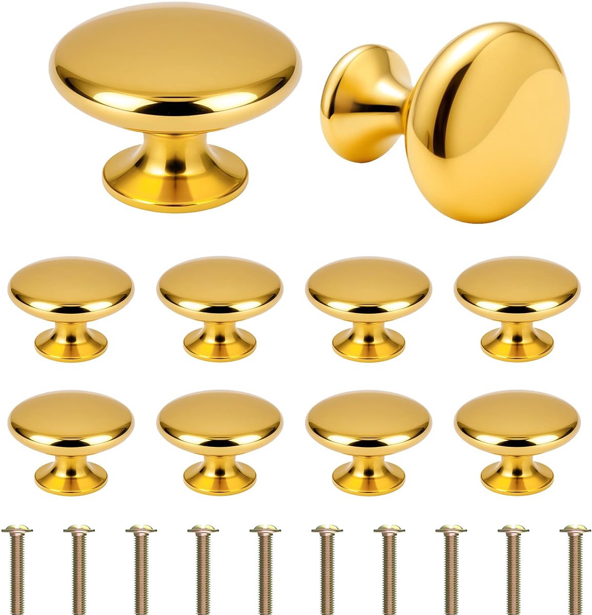 Meubelgreep - Rond - Goudkleurig Aluminium - 10 Stuks - Voor Kasten En Laden