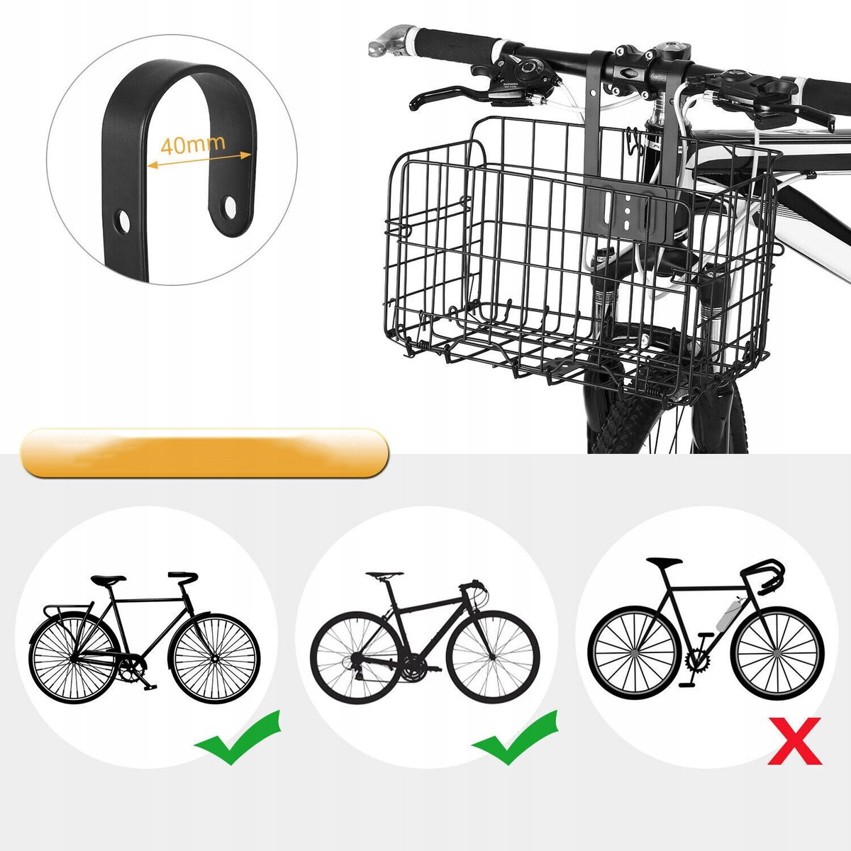 Opvouwbare Metalen Fietsmand voor Montage aan het Stuur