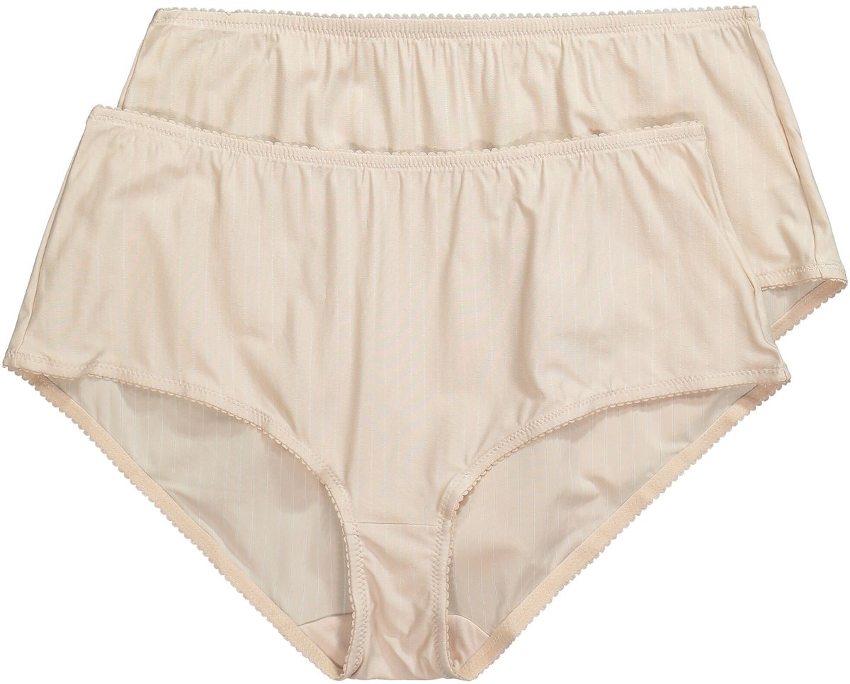Ulla Popken - Dames - Midislips set van 2 pinstripes hoge pasvorm - Parelwit - Maat 46+