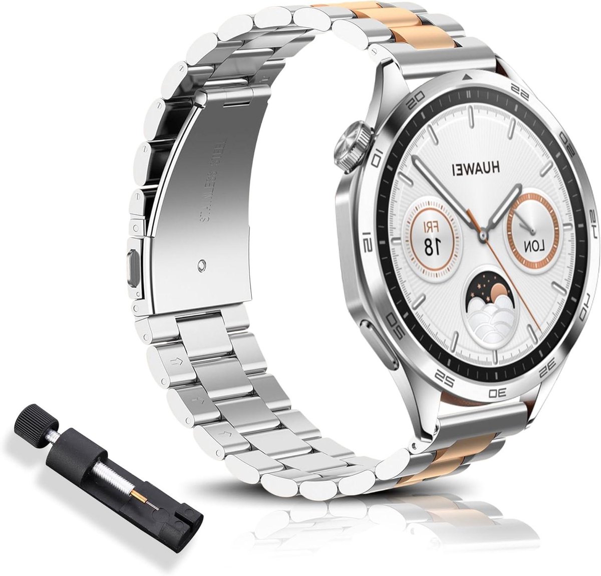 Cosensi - Metalen Horlogebandje voor Smartwatches 46 mm en 22 mm - Zilver en Roségoud