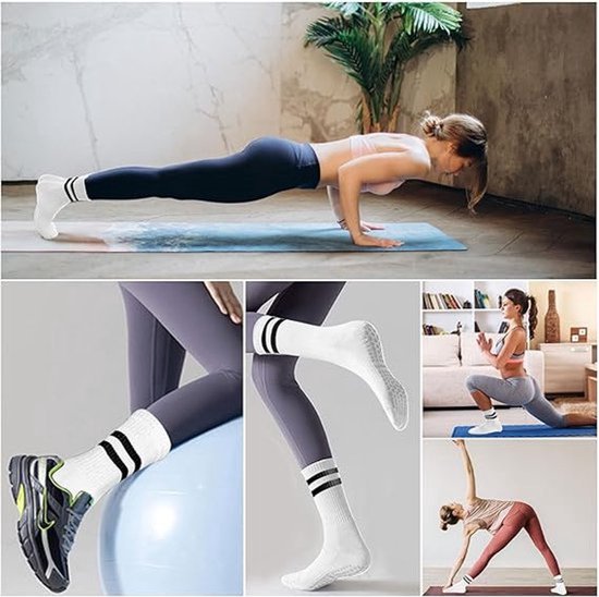 3 paar sokken - antislipsokken - vloersokken - puur katoenen sokken - antislipkousen- one size fits all - geschikt voor yoga, ballet, dans, gym op blote voeten - wit van Merkloos — afbeelding 4