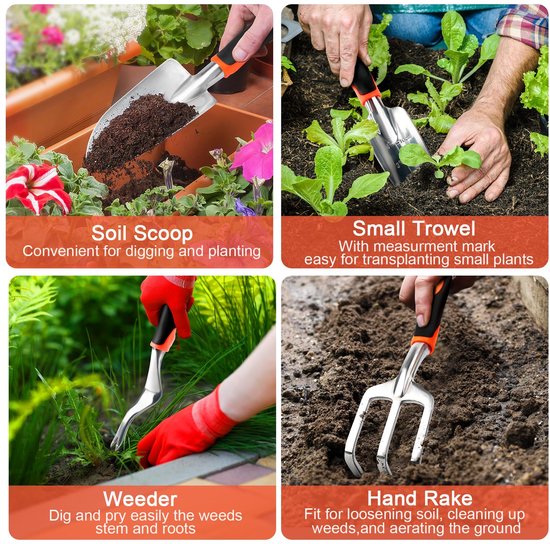 Tuingereedschapset - 8-delige set inclusief tuingereedschap, tuinschep, tuinhark, tuinhandschoenen, tuinschaar, enz., met opbergtas. van Merkloos	 — afbeelding 2