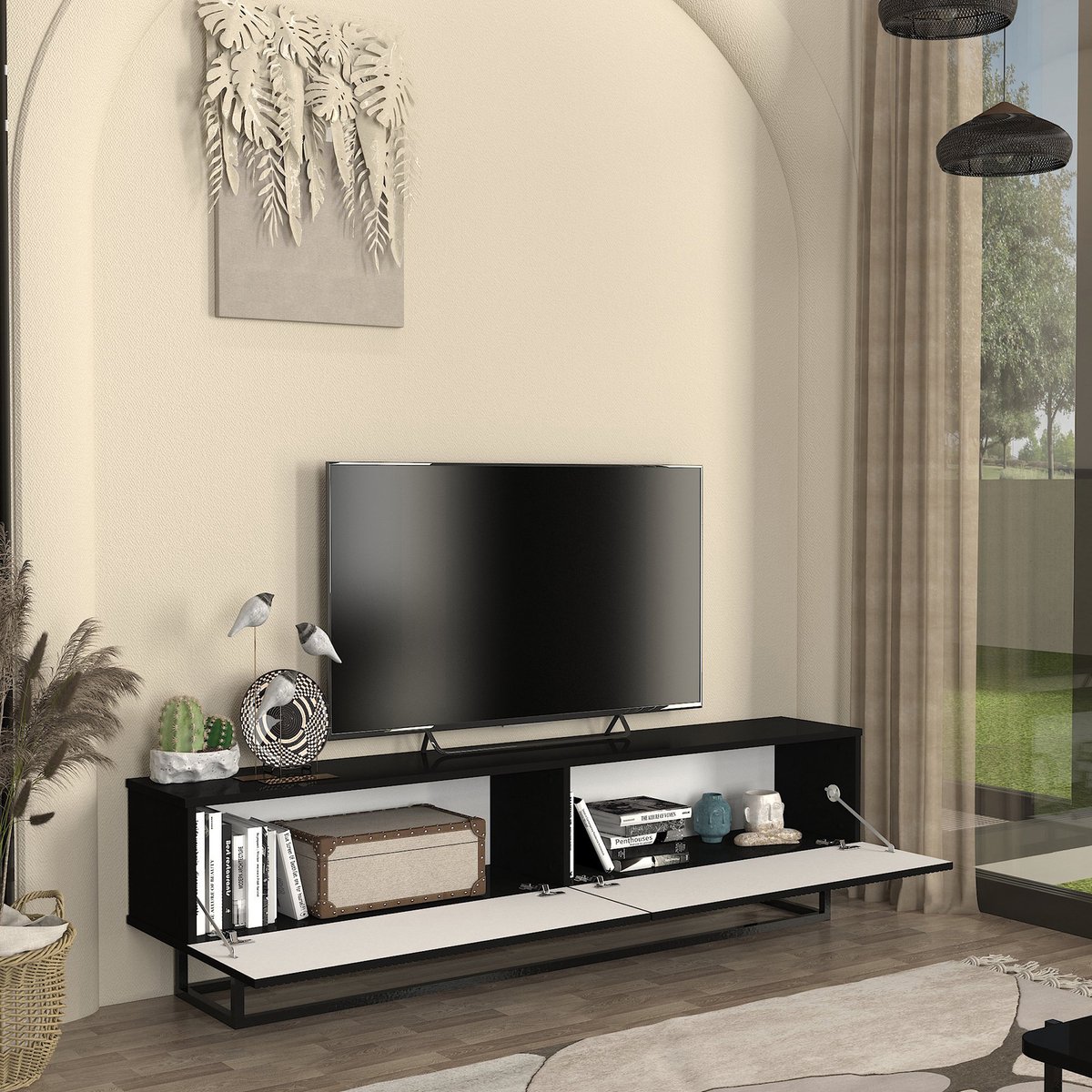en.casa Tv-meubel Verpsboga kort frame 180x32x47 cm zwart [en.casa] zwart kort frame