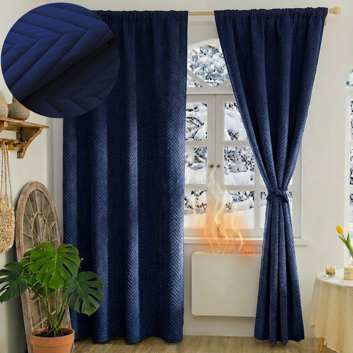 MUPOO isolerende thermische gordijnen verduisterend - 350gsm Zwaar Gequilt Pluche-Tochtwerend gordijnen tegen kou Voor woonkamer en slaapkamer- Donkerblauw-140x245cm-2 stuks