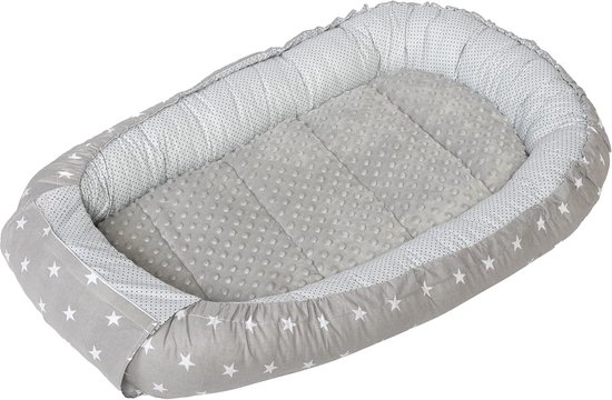 Medi Partners Babynest Knuffelnest 100% Katoen Wafel Reisbedje Voor baby's Zuigelingen 100x60x15cm Veilige sluiting (Sterren met een lichtroze Wafel