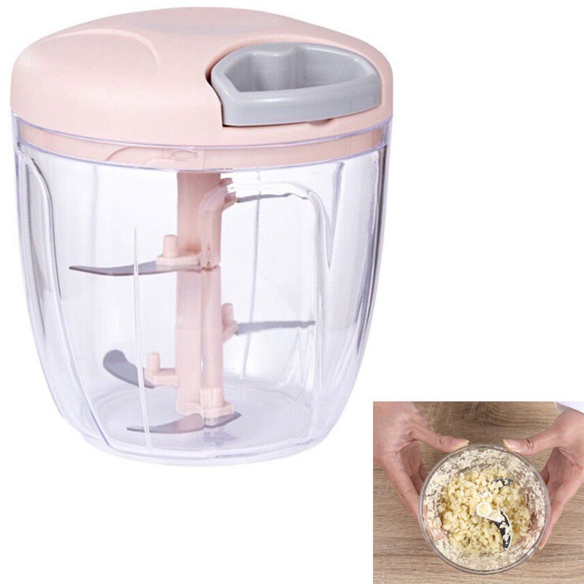 Voedselhakker - Groentekeukenhakker -Handmatige Hakmolen -Kruidenstripper -Groentesnijder-Mini chopper -Handmatige uiensnijder - Multifunctionele hakmolen met trekkoord - 900 ml -groentesnijder voor het snijden van uien, knoflook en kruide -Roze