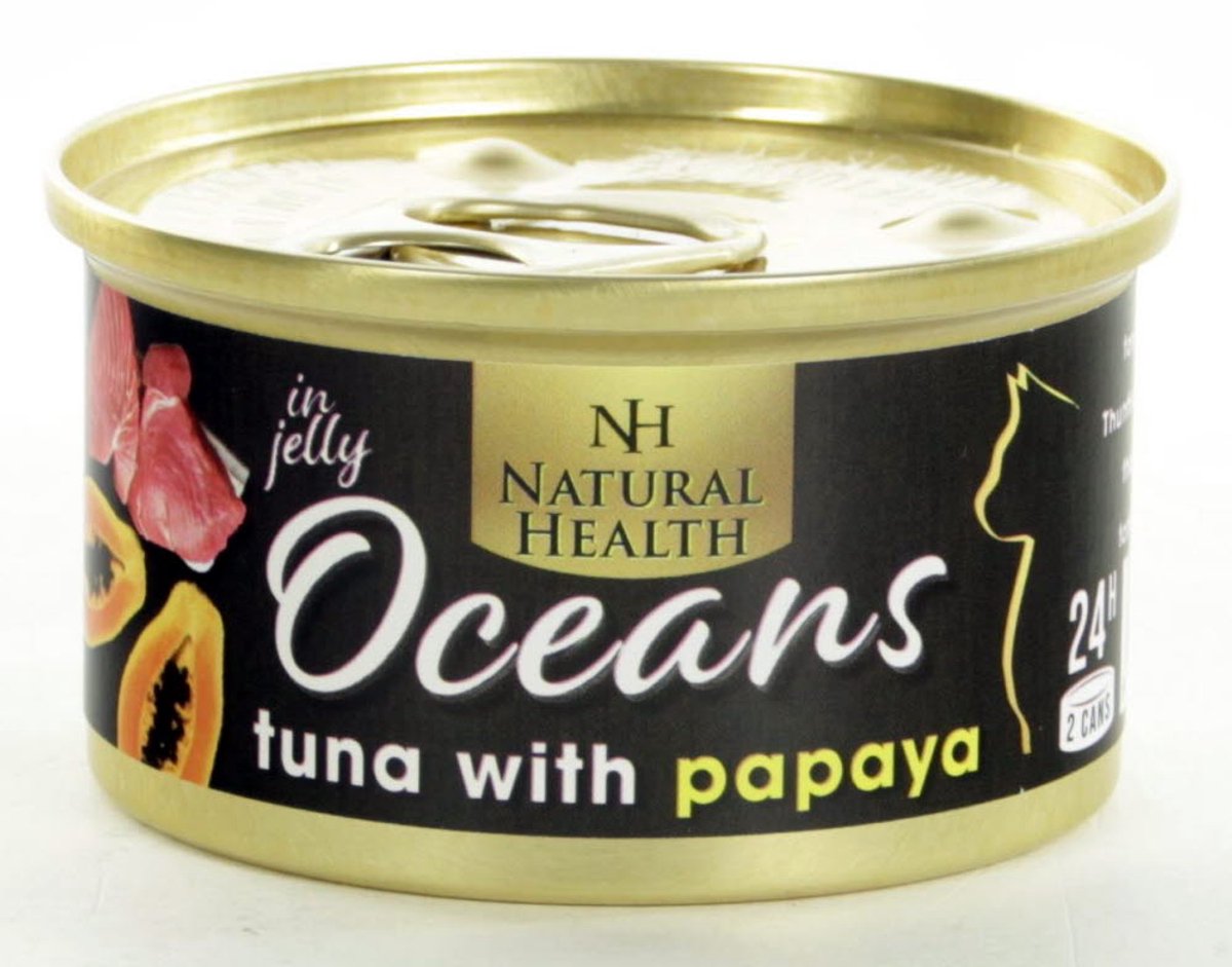 Natural Health Cat Oceans Tuna & Papaya Multipack 24 X 85 Gram + Gratis Schuurman Snack