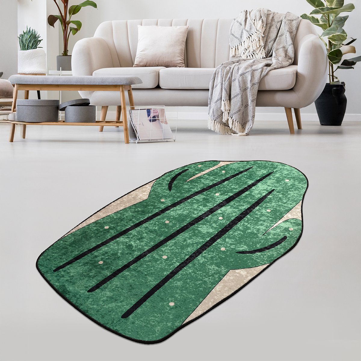 Bosdela Kinder- en Babykleed Grote Cactus Wasbaar vloerkleed voor kinder- en babykamers, 100x160 cm, zacht, ideaal voor speelkamers en verschoonruimtes.