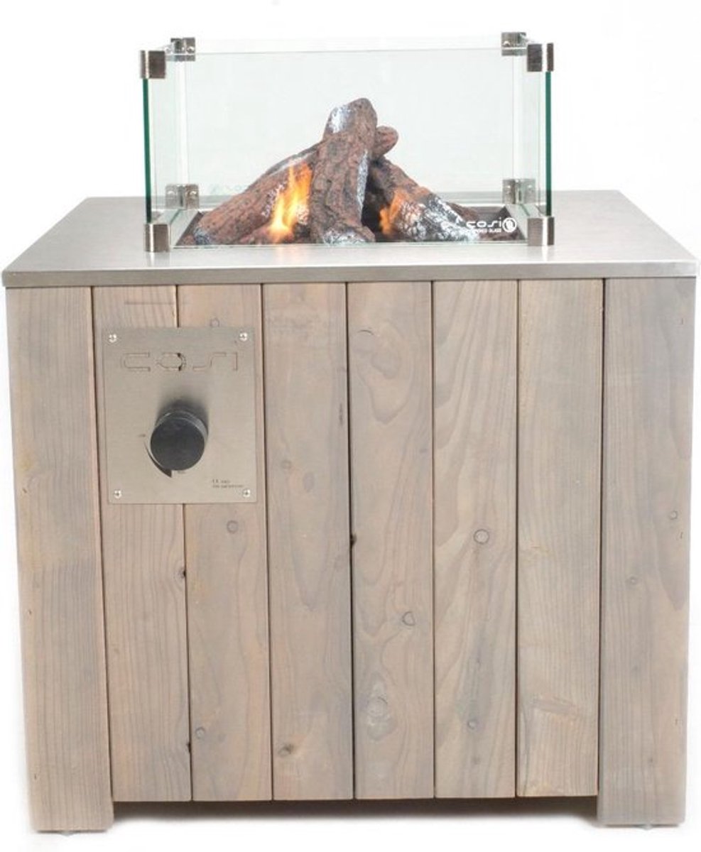 CosiCube- Vuurtafel - 70x70x58cm - Terrasverwarmer - Terraswarmer - Complete Set - Vuurtafel op Gas - Voor Binnen en Buiten - Tuintafel - Tuinhaard - Met mBar Regelaar met Gasslang, Keramische Houtblokken, Lavastenen, Batterij en Afdekplaat - Hout – foto 5