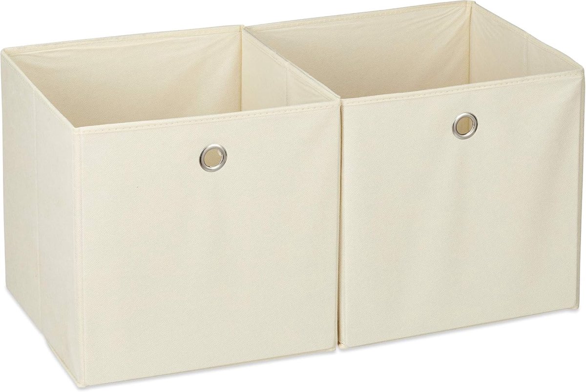 Famanu - Opbergdoos stof set van 2 vierkant kubusvorm 30x30x30cm beige