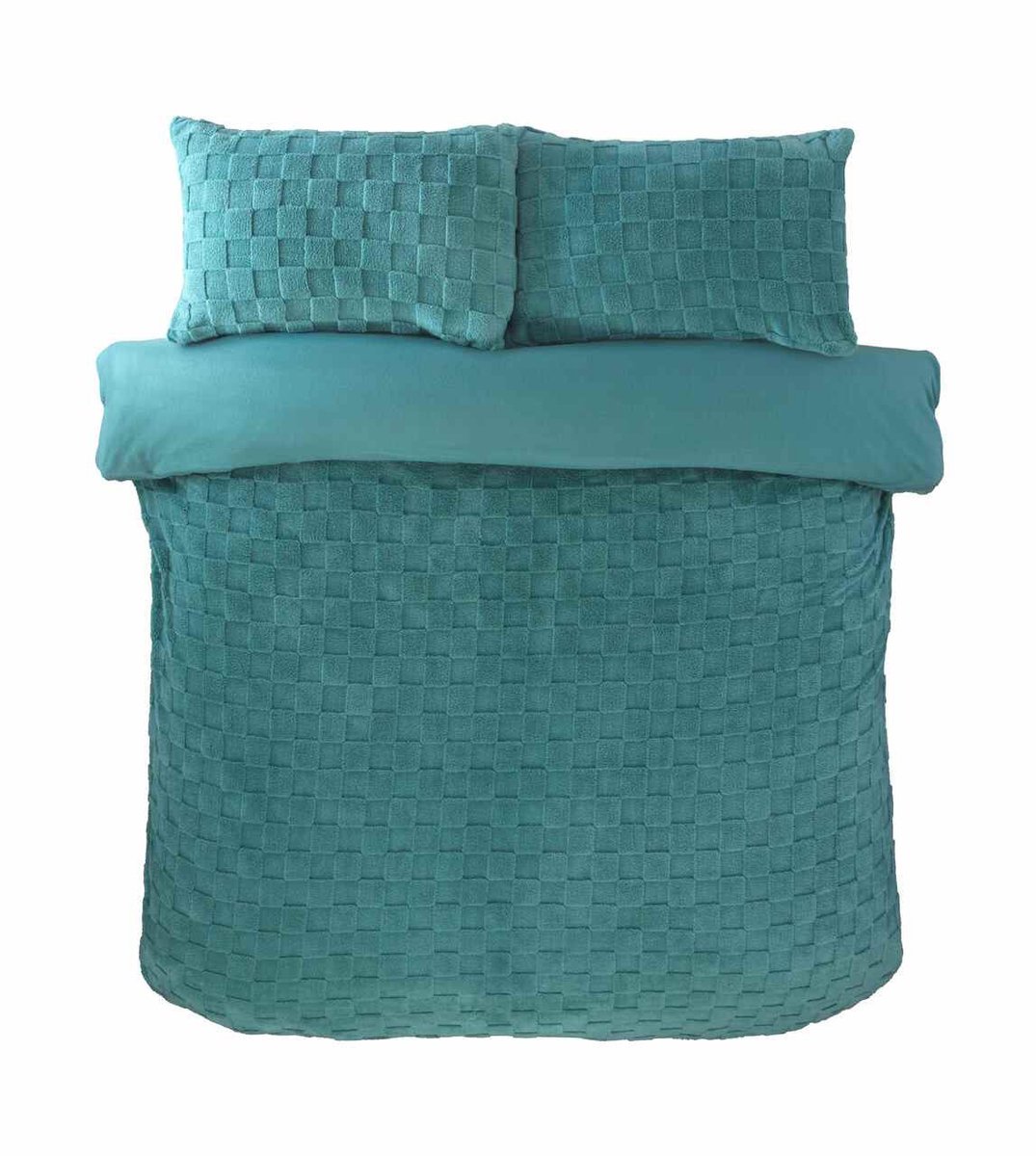 So Soft dekbedovertrek Check Teddy - Mintgroen - lits jumeaux - 230x220 + 2 stuks 50x75 cm