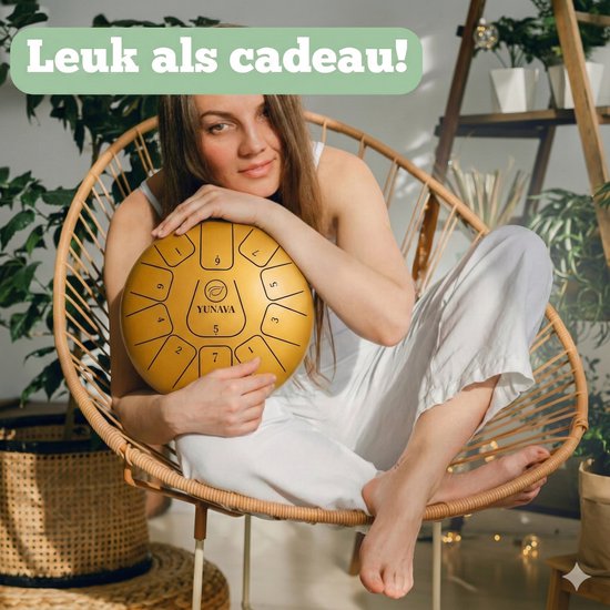 Yunava Handpan - 30 cm ø - Goud - Steel Tongue Drum - Hand Klankschaal incl. Lesboek & Beschermtas - Hangdrum van Merkloos — afbeelding 4