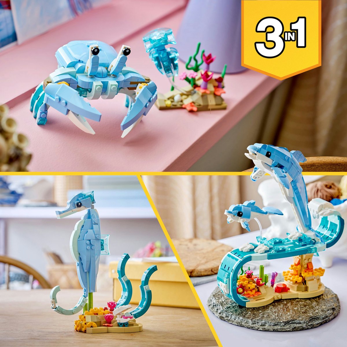 LEGO® Creator 3in1 Zeedieren: Prachtige Dolfijnen - Bouw Om tot een Zeepaardje of Krab - 31385 – foto 4
