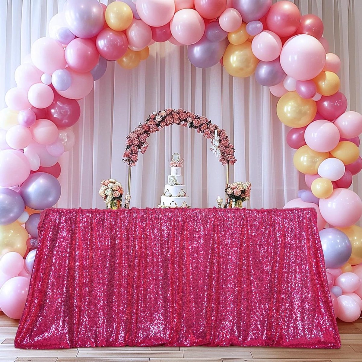 Cosensi - Fuchsia Pailletten Rechthoekig Tafelkleed voor Bruiloft en Feestbanket 125x200cm
