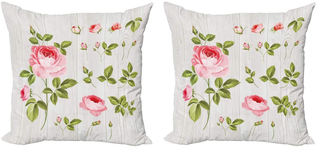 ABAKUHAUS Kussenhoes Set – Vintage Roze 40x40 cm – Dubbelzijdig bedrukt Baby Roze Khaki