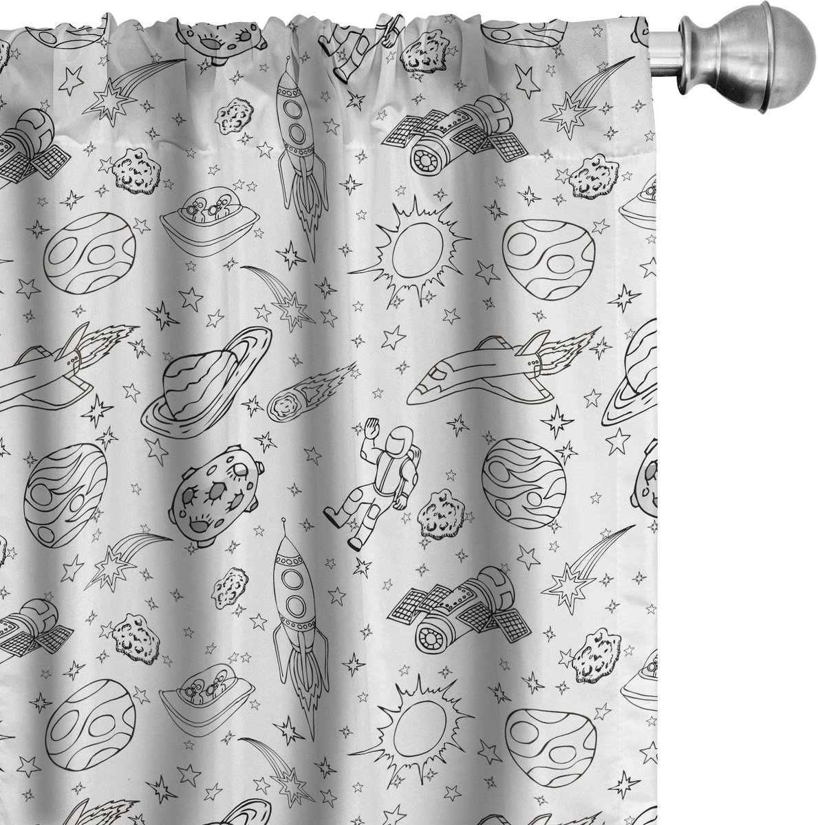 ABAKUHAUS Kleutergordijnen – Doodle Systeem – 2x75x225 cm – mikrofaser Wit zwart