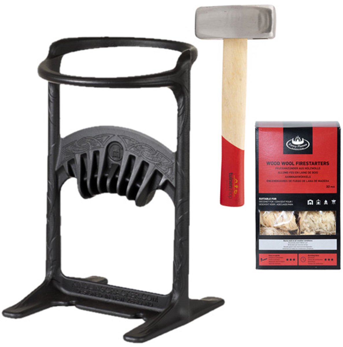 Kindling Cracker King XL Houtklover + Moker & Wokkels - Gietijzer - Zwart