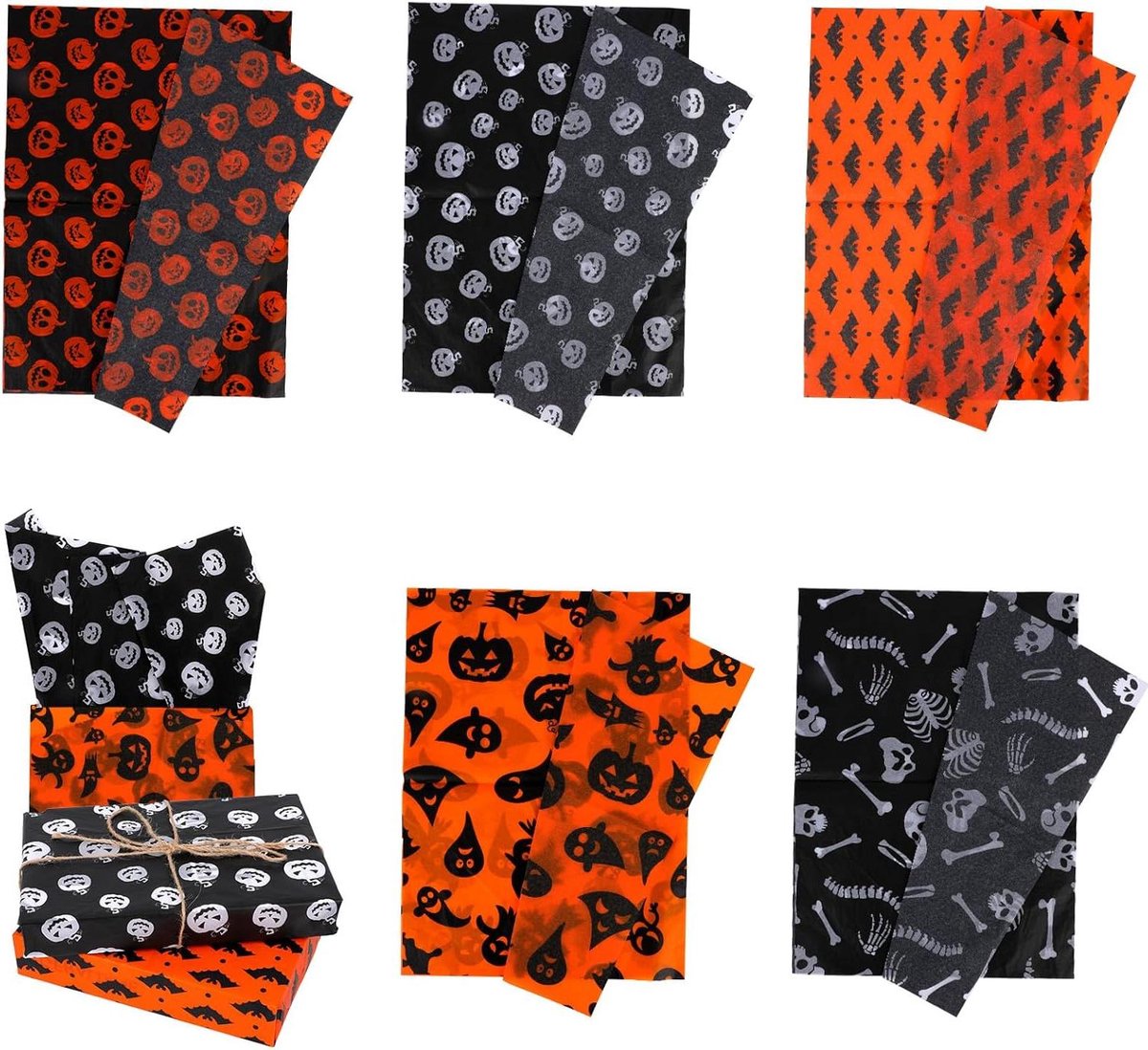 Vloeipapier Halloween Print 50 Vellen 35x50 cm Pompoenen Spoken Schedels Vleermuizen Feestdecoratie Inpakpapier DIY Knutselspullen