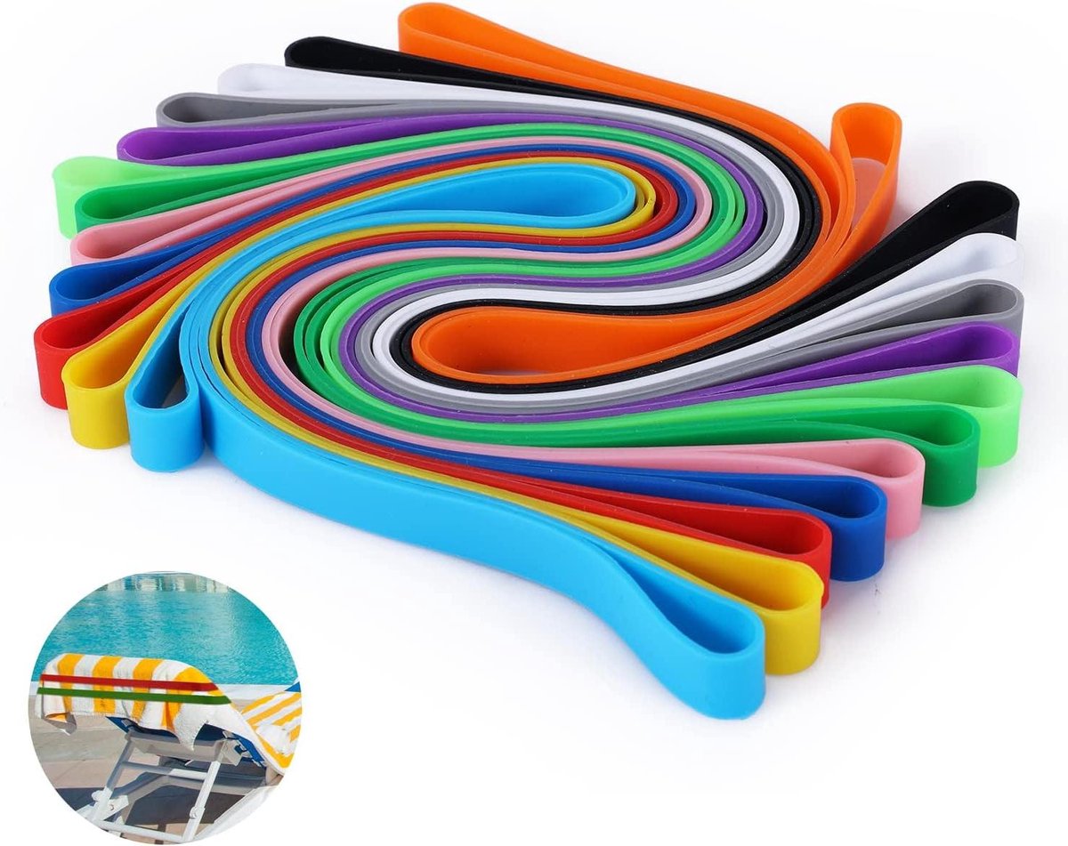 12 Stuks Rekbaar Handdoekbanden Clips voor Strandstoelen - Kleurrijk, Zwembad, Strandvakantie