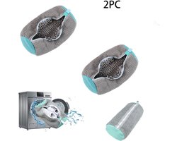 2 Stuks Waszak - Schoenenwaszak -Wasnet Voor Schoenen - Waszak Schoenen-Schoenenzak Wasmachine -Waszak Voor Schoenen - 39 x 19 Cm - Delicaat Wasgoed - Schoen Wassen - Schoenenwaszak - Wasgoed - Met Rits En Hangende Ring - Grijs