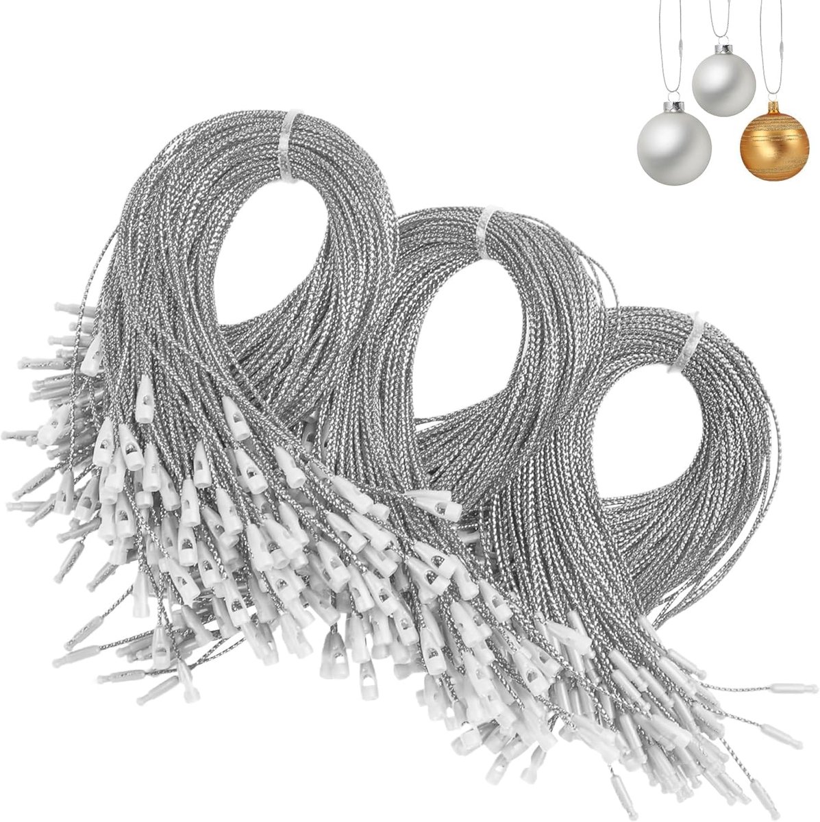 280 decoratieve kerstkoorden, geschikt voor kerstboomversiering, zilver, 20 cm