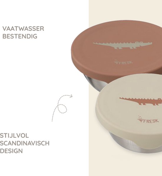 Twee RVS bakjes met krokodillenprint en Scandinavisch design. Vaatwasserbestendig.