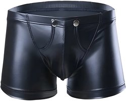 PU Lederen Boxershort - Open Kruis - Zwart - Sexy Herenondergoed | XL | LS154