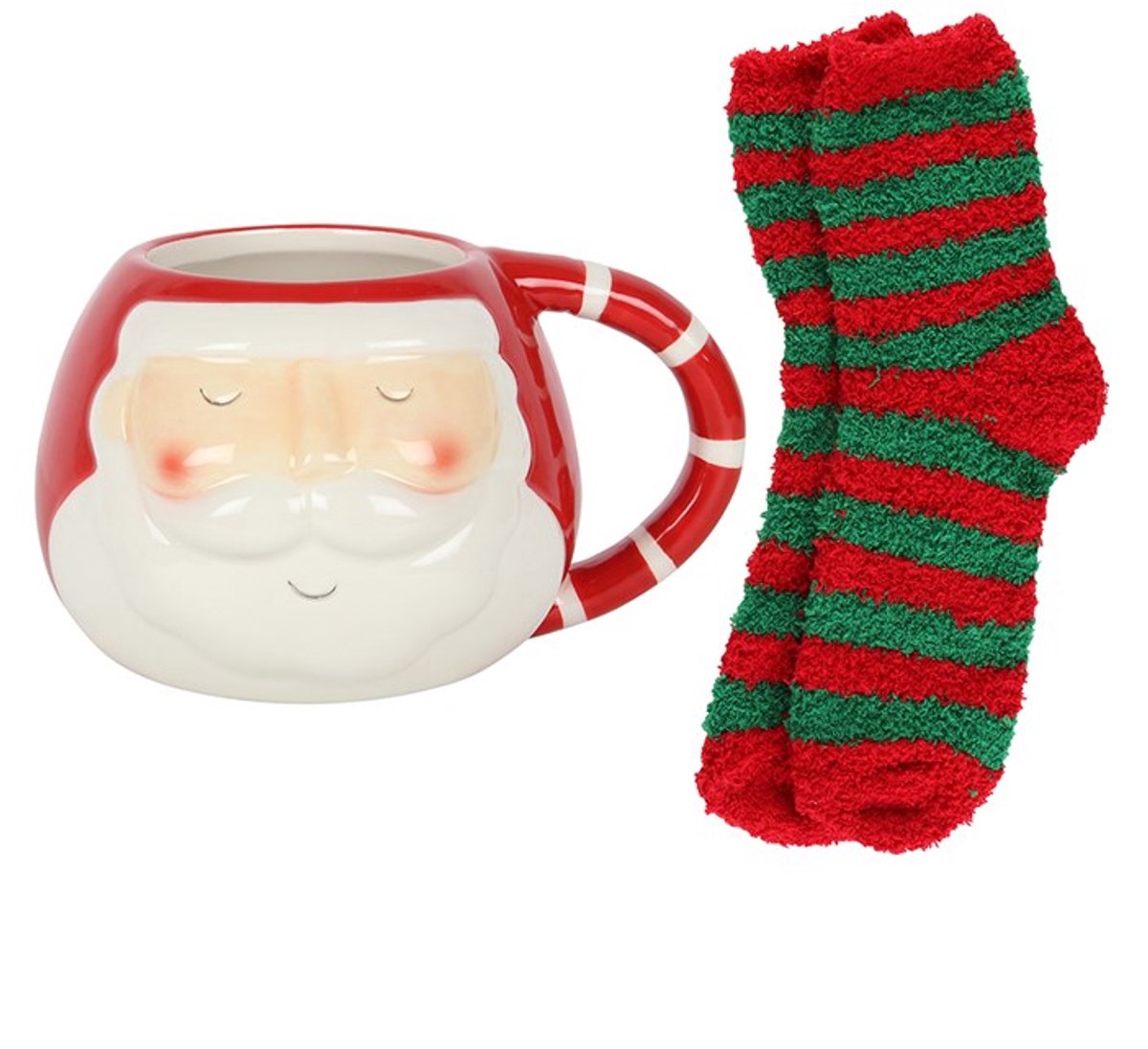 Kerstman Wintermok + Warme Sokkenset – Kerst Cadeau Set – Cozy Giftset Winter – Kerstman Mok – Warme Fluffy Sokken – Kerstmok – Cadeau voor Haar & Hem