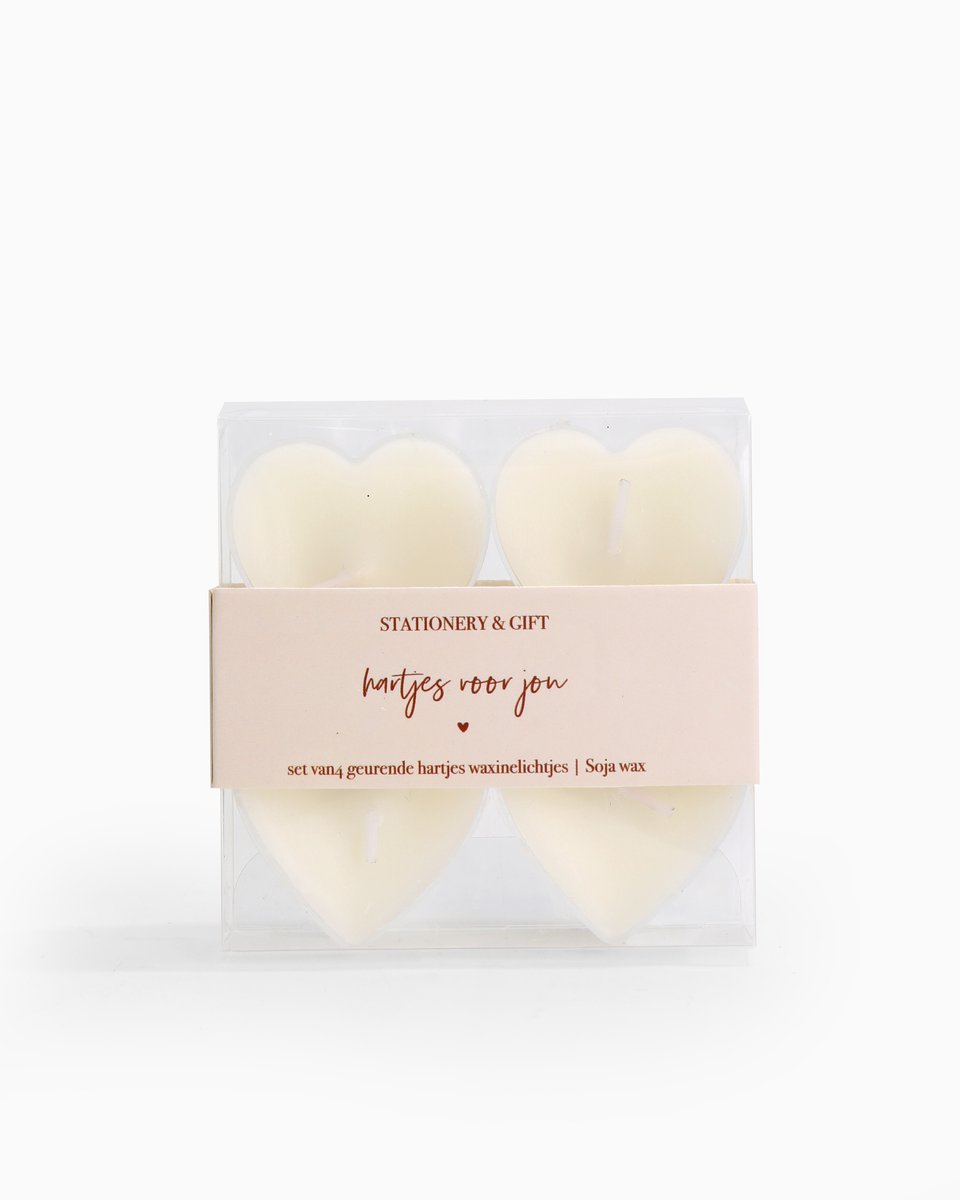 Waxinekaars Hart | Waxinelichtje Hartje Creme | Hartjes voor jou 12 stuks | Stationery & Gift