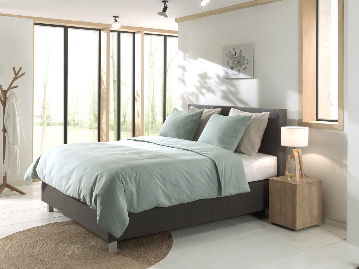 Yellow Chambray Dekbedovertrek - Lits-Jumeaux XL - 260x200-220 cm - Jade Green