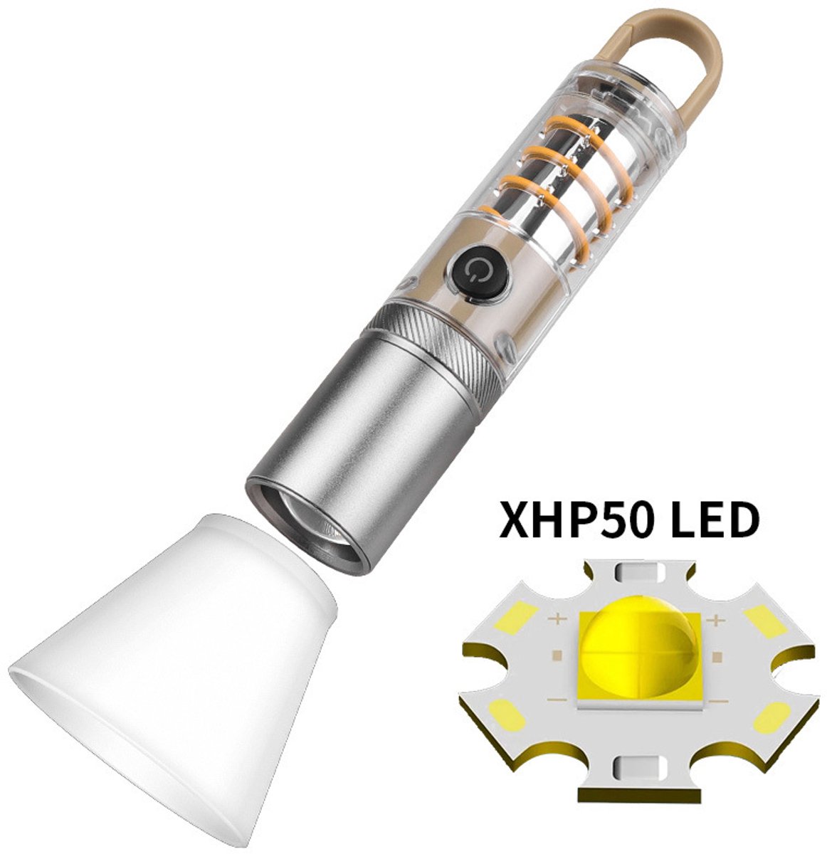 Witte krachtige zaklamp, zaklamp, outdoor kamperen, multifunctioneel, haak LED sfeerverlichting voor kamperen, outdoor kampeerlamp, draagbare zaklamp, specificatie 1