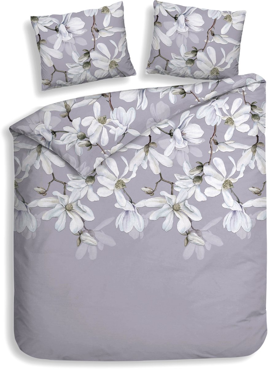 Heckettlane Dekbedovertrek Stacey - Bedlinnen met Bloemen print - 240x200-220 cm - Lits-Jumeaux - Paars - Dekbedovertrek van 100% Katoen-Flanel Purple