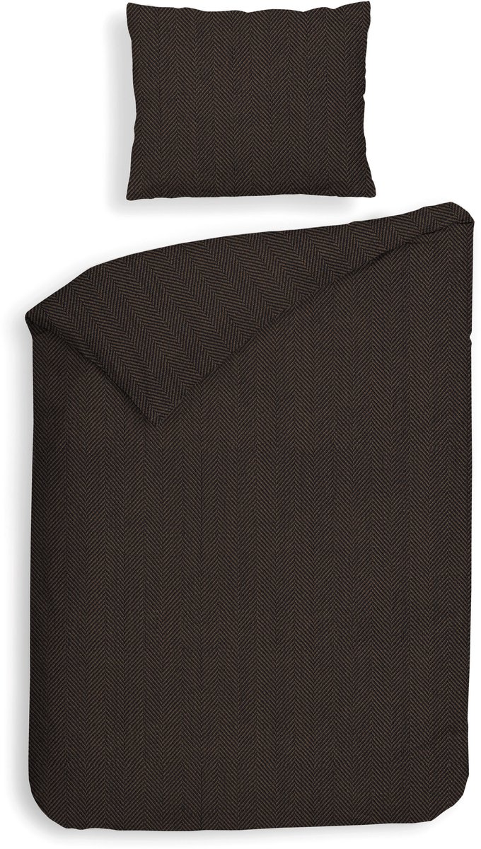 Heckettlane Dekbedovertrek Spina - Effen Bedlinnen - 140x200-220 cm - Eenpersoons - Bruin - Dekbedovertrek van 100% Katoen-Flanel