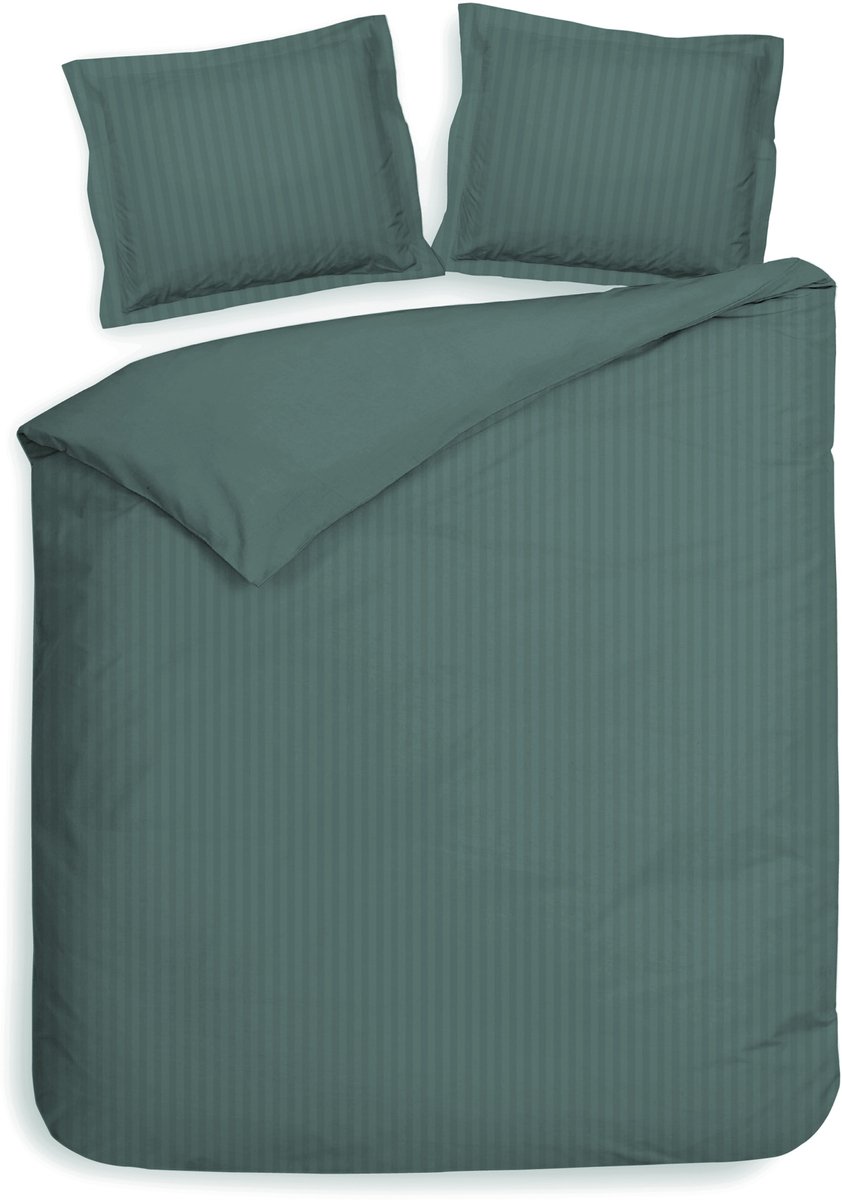 Heckettlane Dekbedovertrek Banda - Bedlinnen met Strepen - 240x220 cm - Groen - Dekbedovertrek van 100% Katoen-Satijn