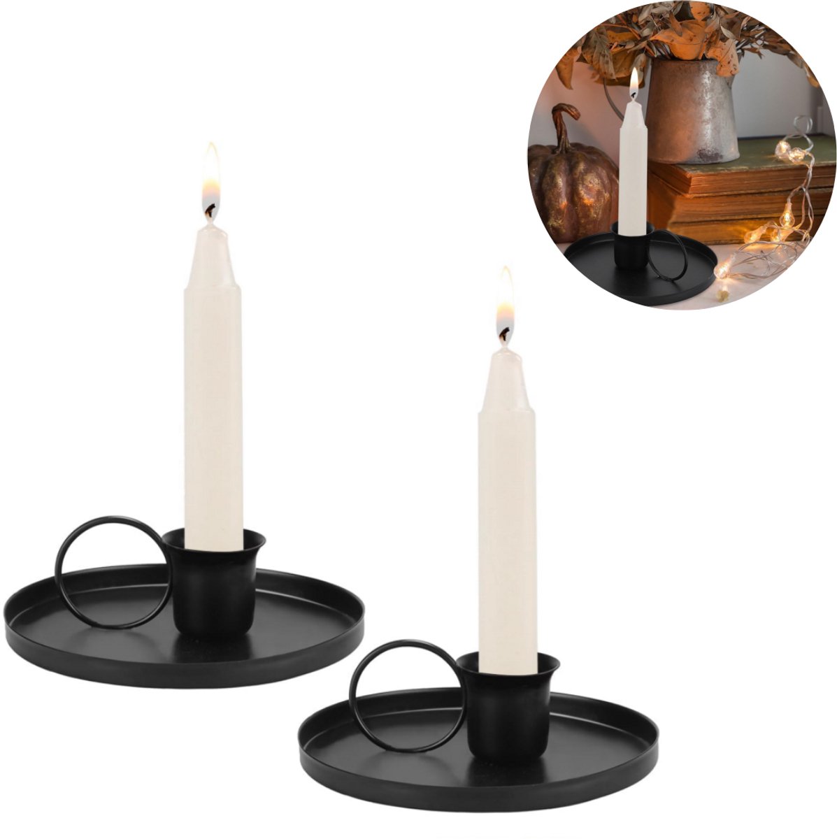 2 stuks - Kandelaars - Metalen kandelaars - Met handvatten - Minimalistische stijl - Vintage - Kaarsenhouders - Geschikt voor romantische dinerdecoraties, bruiloftsarrangementen, kaarsenopstelling - Theekopje-ontwerp - Zwart