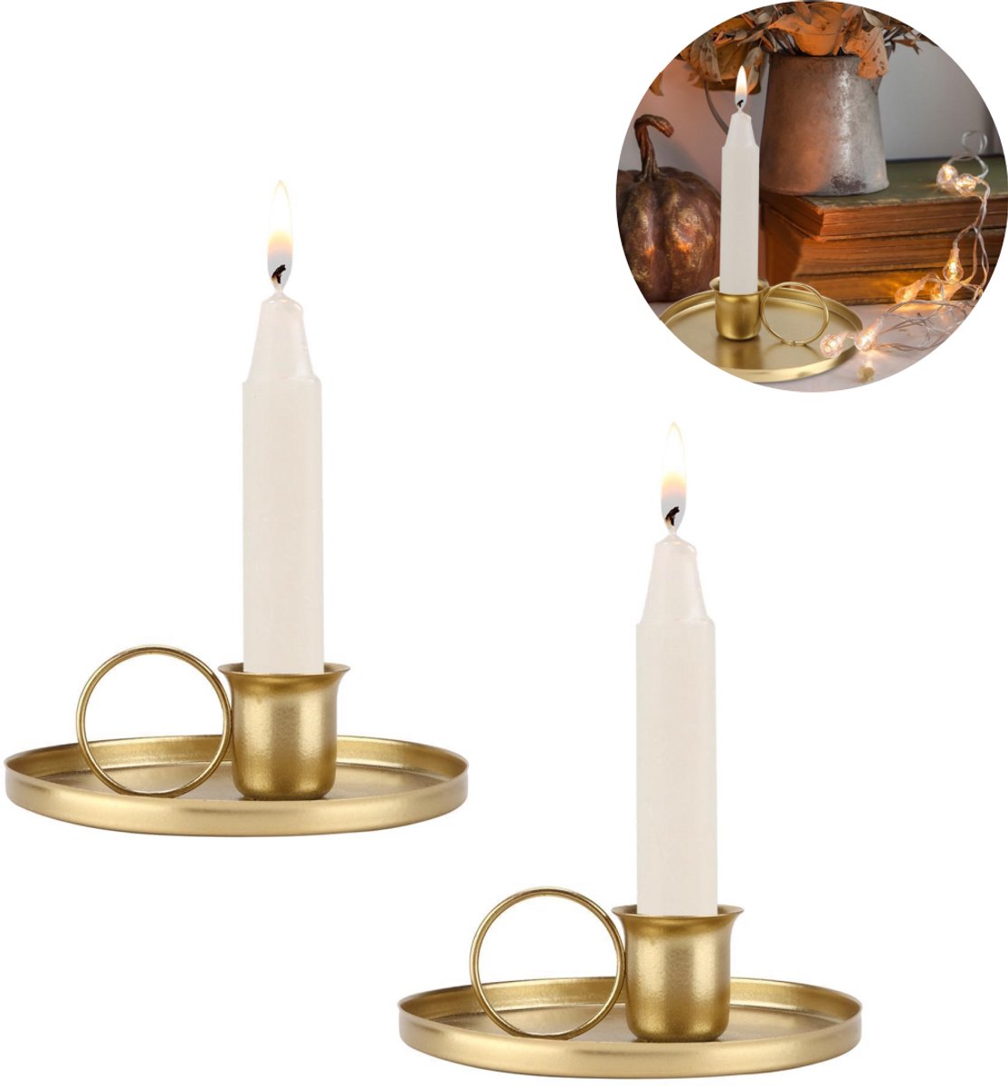 2 stuks - Kandelaars - Metalen kandelaars - Met handvatten - Minimalistische stijl - Vintage - Kaarsenhouders - Geschikt voor romantische dinerdecoraties, bruiloftsarrangementen, kaarsenopstelling - Theekopje-ontwerp - goud