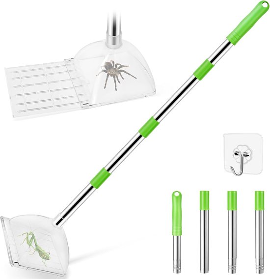 Insectenvanger, levend, spinnenvanger, spinnenval, binnen, voor kleine, met telescoopgreep voor vlinders, kevers, spinnen, thuis en tuin