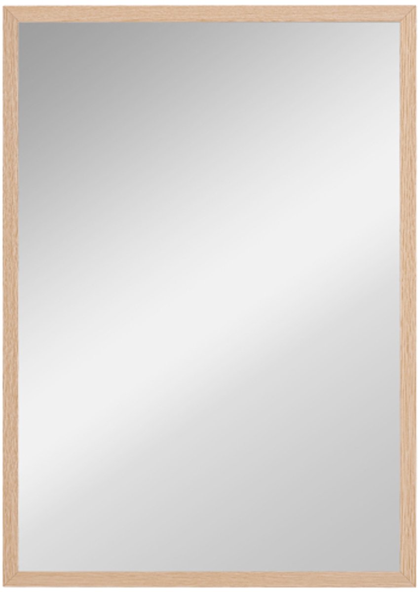 Wandspiegel 50 x 70 x 2 cm, houtkleur MDF, kap- en kledingspiegel, decoratiespiegel, badkamer spiegel, rechthoekige spiegel, geschikt voor slaapkamer, badkamer en woonkamer.