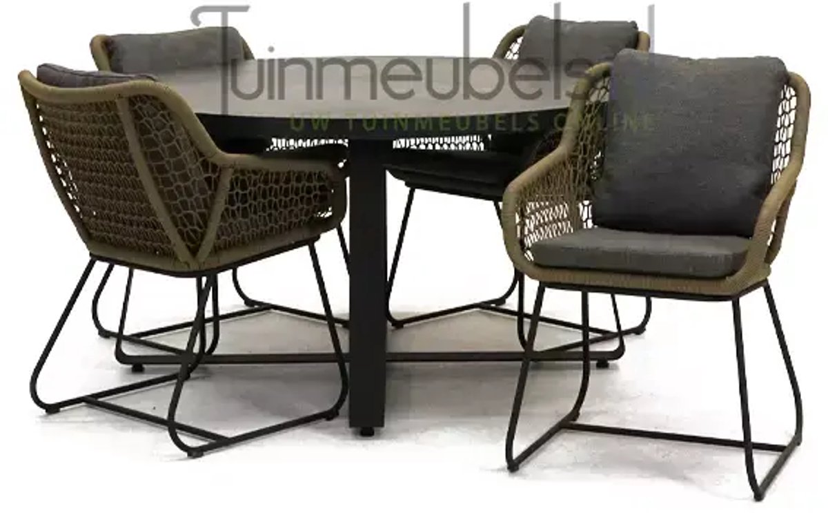 Tuinstoel Portofino olijf groen met braga tafel 140 cm rond