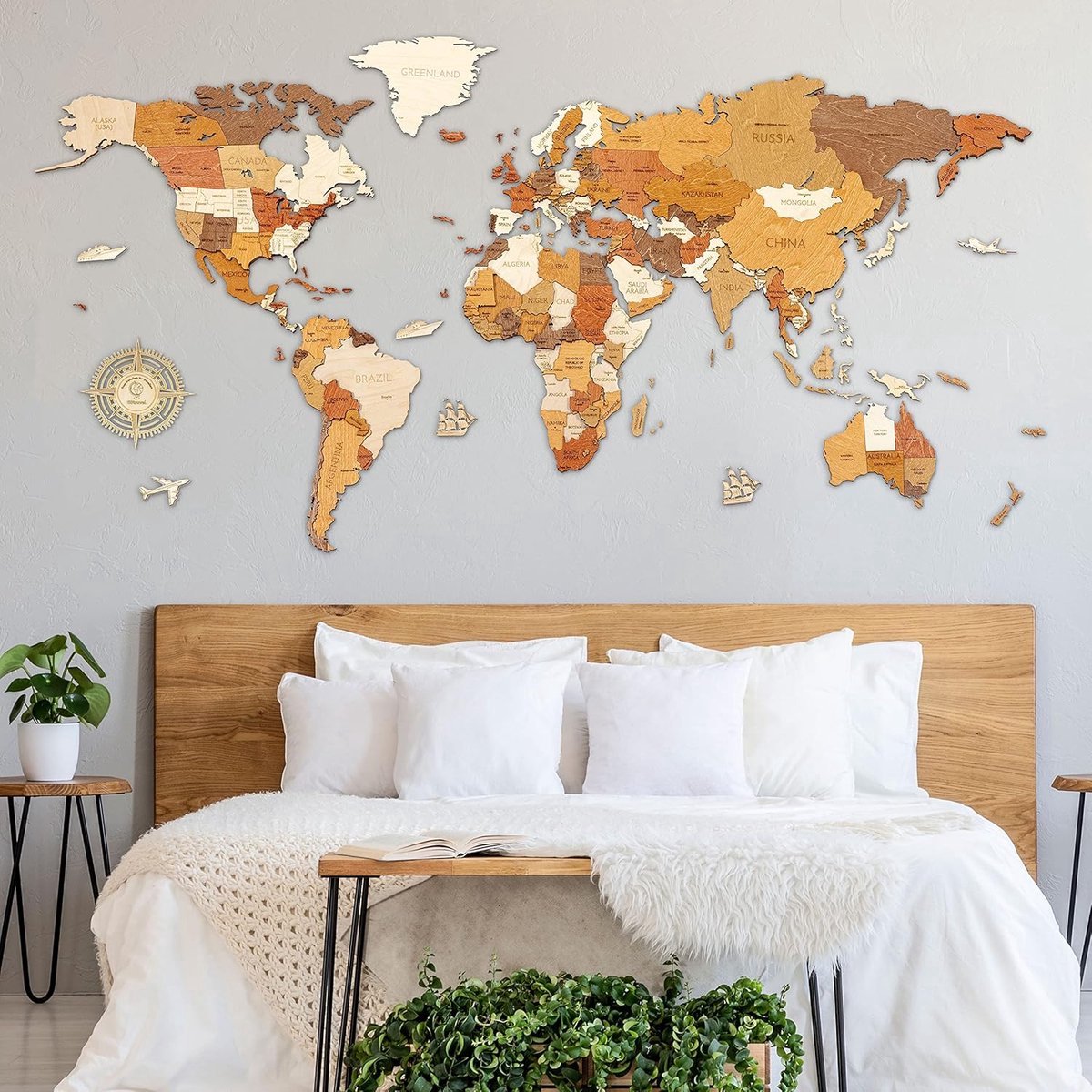 Stunq® Houten Wereldbol Decoratie met 3D Effect en Gravure Mogelijkheid – Een Unieke Ambachtelijke Toevoeging