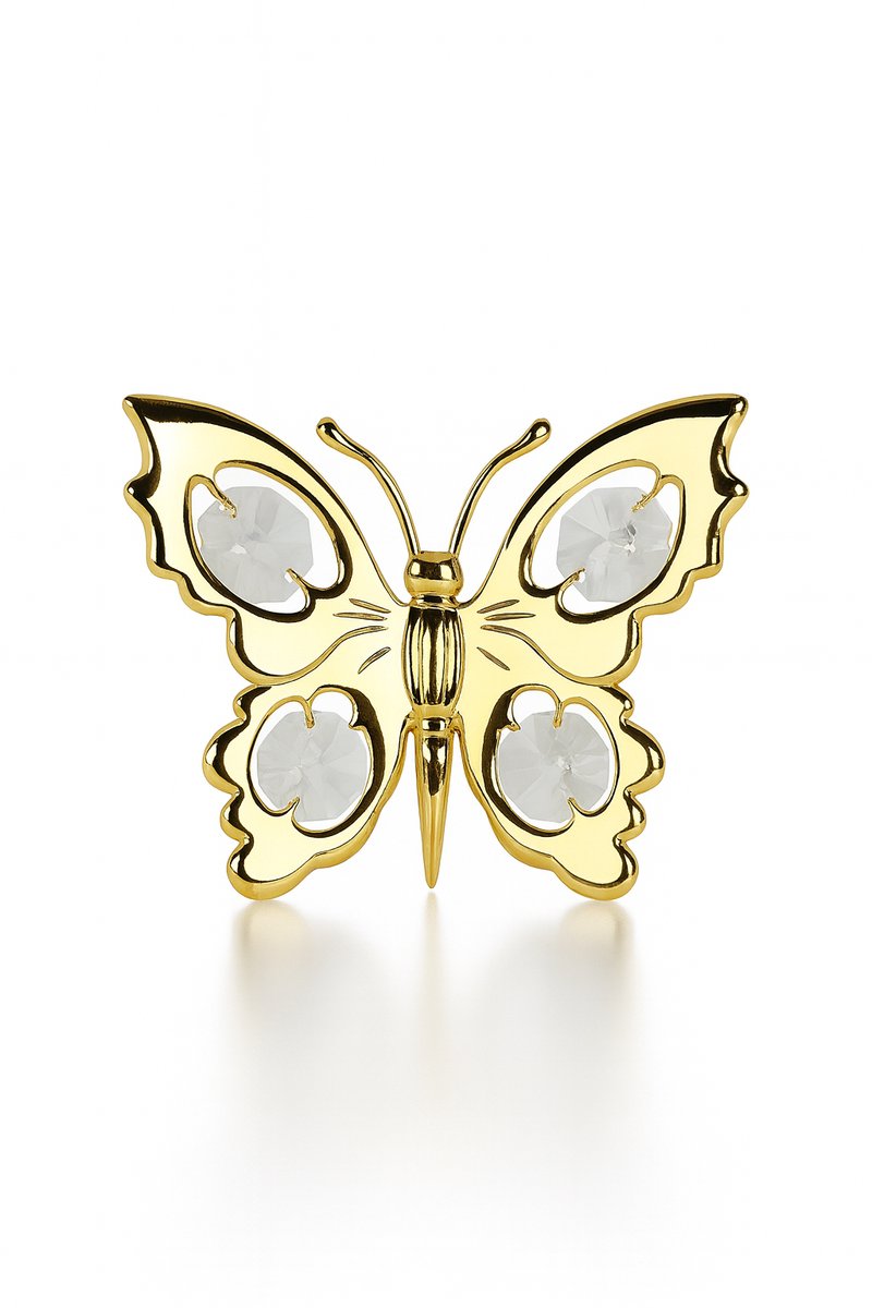 24 Karaat Gouden Vlinder Ornament met Fonkelende Kristallen