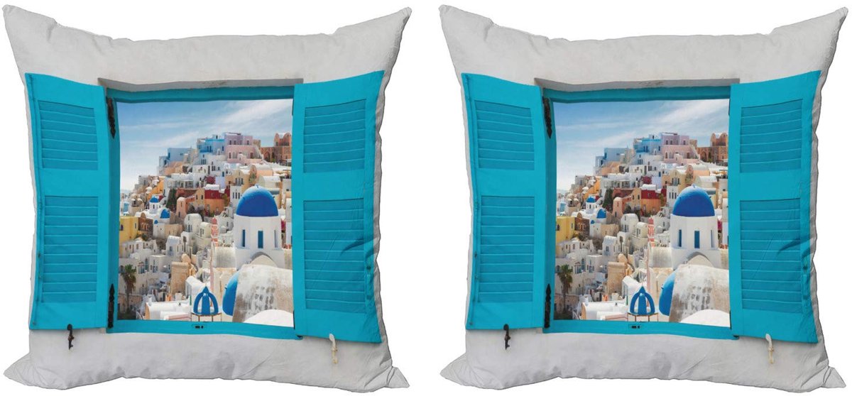 ABAKUHAUS Kussenhoes – 2x50x50 cm – Dubbelzijdig bedrukt – Turkoois/Grijs, Mikrofaser Turkoois Grijs