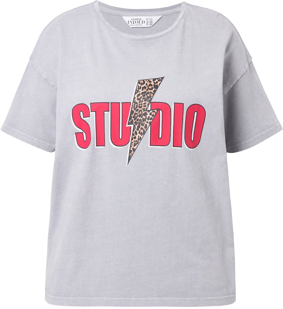 Studio Untold - Dames - T-shirt oversized leo-flits korte mouw - Steengrijs - Maat 46+
