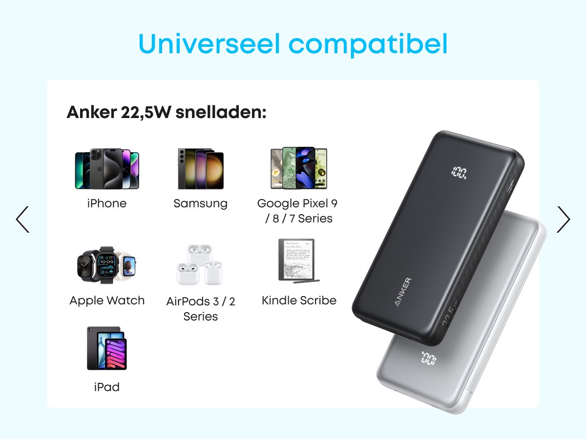 Anker Zolo Powerbank, 20.000 mAh 22,5W Max Draagbare Lader, USB-C In- en Output Snelladen Accupack, Slank Reismaatje — cadeau in Elektronica - foto 6