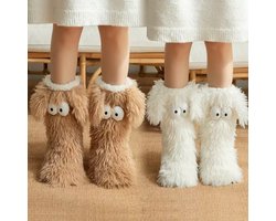 2 stuks warme wintervloersokken voor volwassenen, 3D gebreide dierensokken, schattige nieuwe dierenvloersokken, schattige handgehaakte gebreide sokken, ademend anti-zweetontwerp