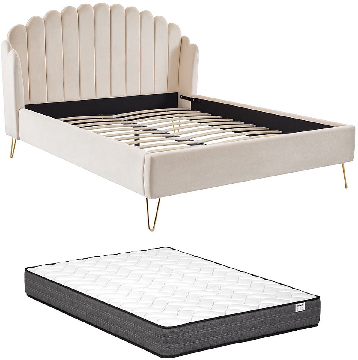 Vente-unique Bedframe fluweel beige 140 x 190 cm