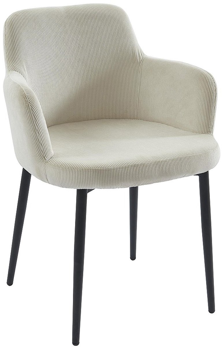 Vente-unique Set van 2 stoelen van ribfluweel en metaal - Crèmewit - CELOLA