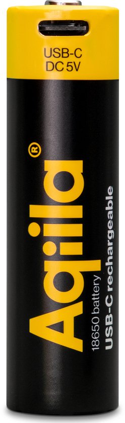Batterie rechargeable Aqiila Accu 18650 3,7 V, USB-C, 2000 mAh - 1 batterie lithium-ion rechargeable 18650 avec câble USB-C