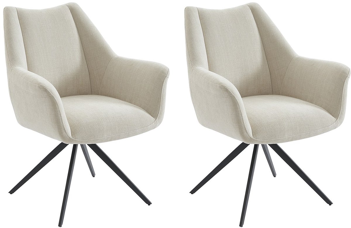 Vente-unique Set van 2 stoelen met armleuningen van stof en zwart metaal - Beige - KARDESA van Maison Céphy