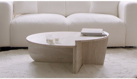 Set de 2 tables basses - Effet travertin beige - ALOEVA L 90 cm x H 30 cm x P 60 cm